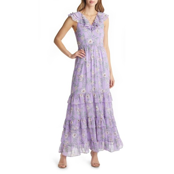 NWT VICI Collection Purple Floral Print Tiered Chiffon Dress, Size XS 🗣 - Picture 1 of 3